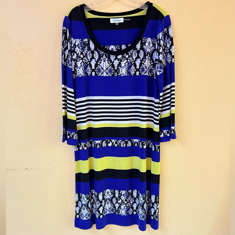 Calvin Klein 3/4 Sleeve Striped Sheath Dress